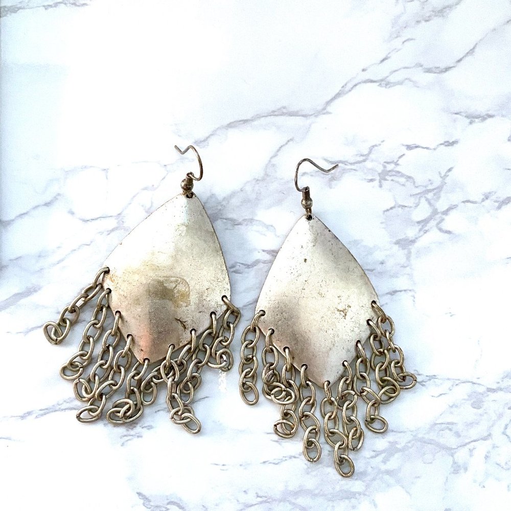 Vintage Silver Statement Dangle Drop Earrings - image 1